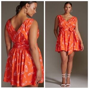 Anthropologie Maeve Mainely Lobster Sleeveless Faux Wrap Dress in Orange Sz XL